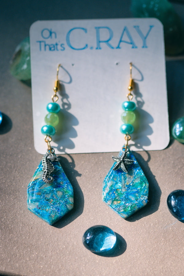 Blue Polymer Clay Faux Stone Beaded Earrings