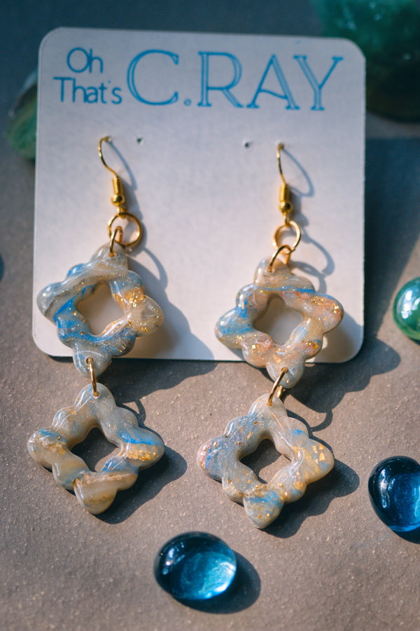 Blue and Gold Polymer Clay Faux Stone Earrings