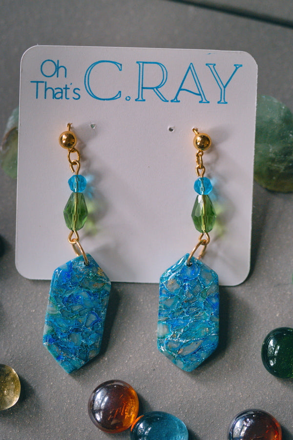 Blue Polymer Clay Faux Stone Beaded Earrings