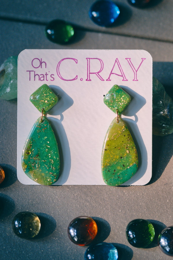 Green Polymer Clay Faux Stone Earrings