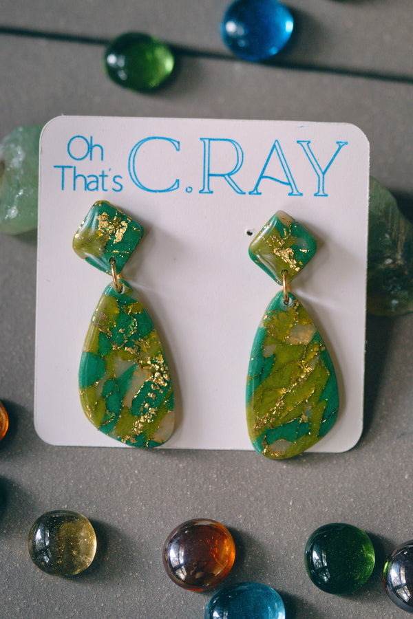 Green Polymer Clay Faux Stone Earrings