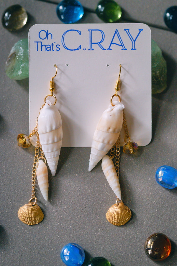 Gold Painted and Natural Seashell Beaded Earrings