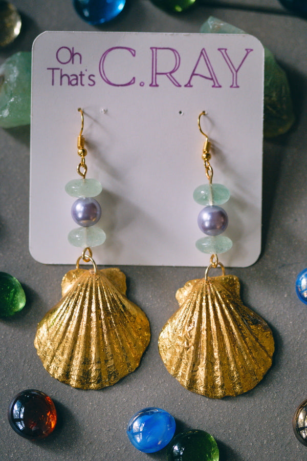 Gold-Leaf Natural Seashell Beaded Earrings
