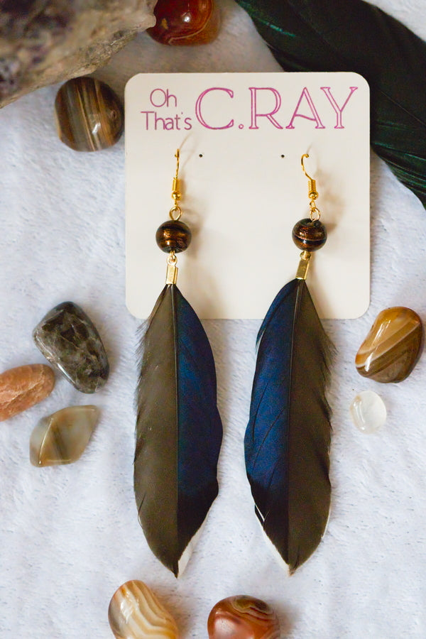 Duck Feather Beaded Earrings