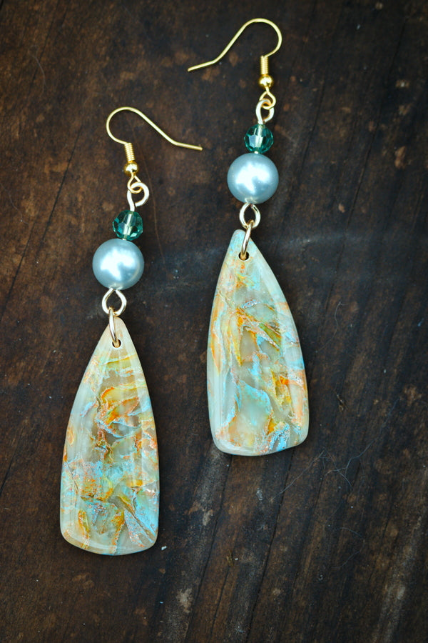 Multicolored Marbled Polymer Clay Beaded Earrings