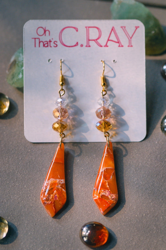 Orange Polymer Clay Faux Stone Beaded Earrings