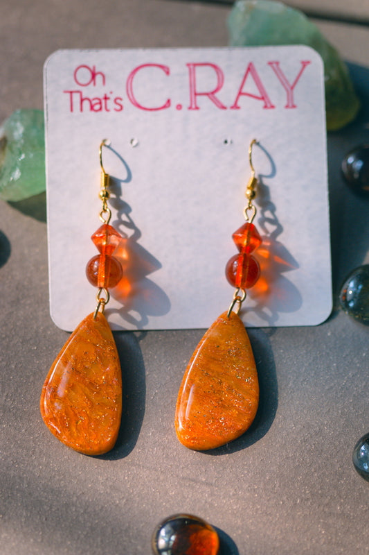 Orange Polymer Clay Faux Stone Beaded Earrings