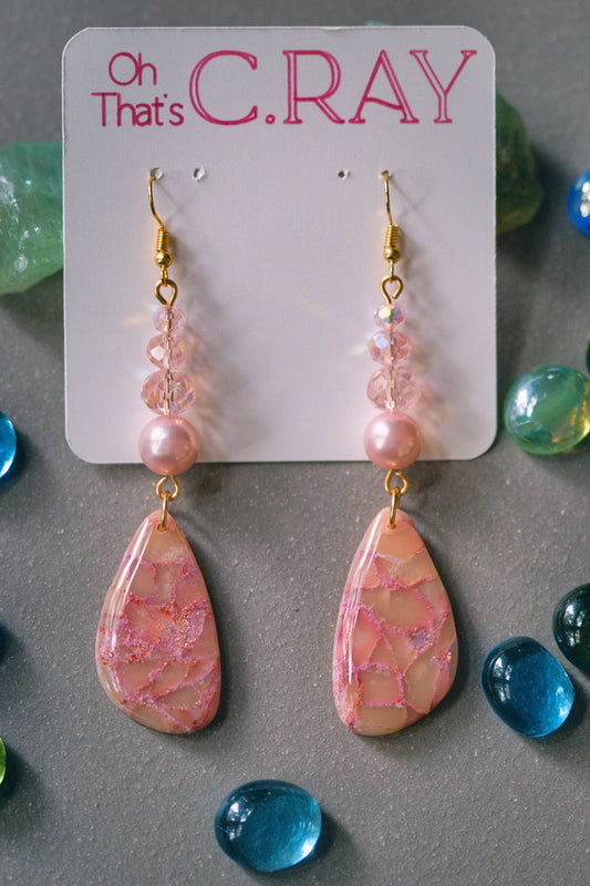 Pink Polymer Clay Faux Stone Beaded Earrings