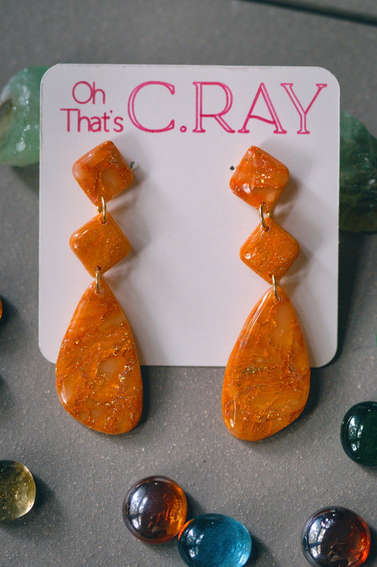 Orange Polymer Clay Faux Stone Earrings