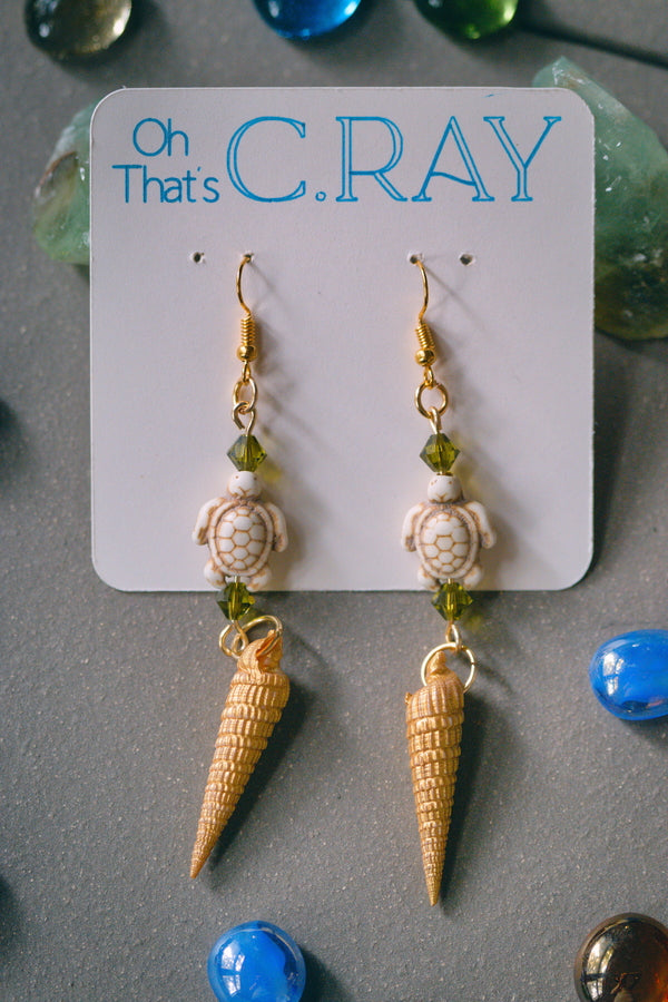 Gold Painted Natural Seashell Beaded Earrings