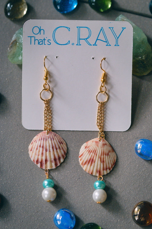 Natural Seashell and Faux Pearl Earrings