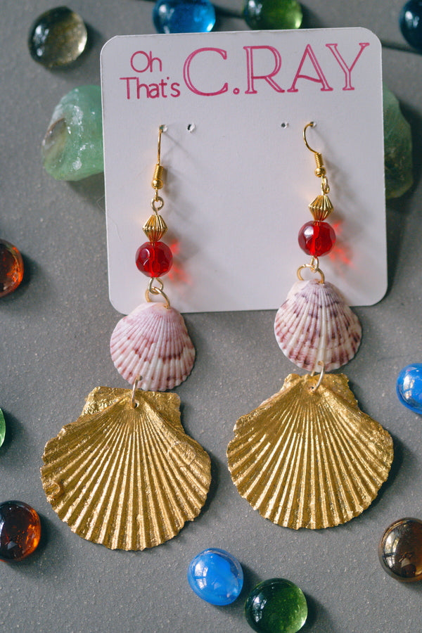 Gold-Leaf Natural Seashell Beaded Earrings