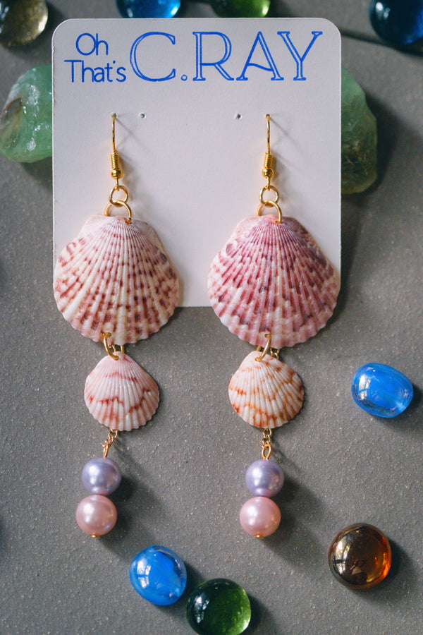 Natural Seashell and Faux Pearl Earrings