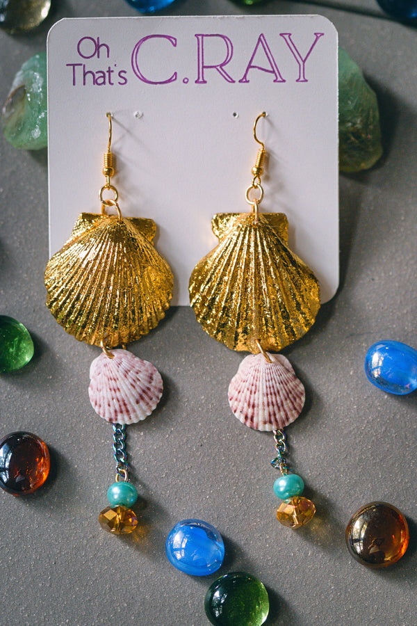 Gold-Leaf Natural Seashell Beaded Earrings