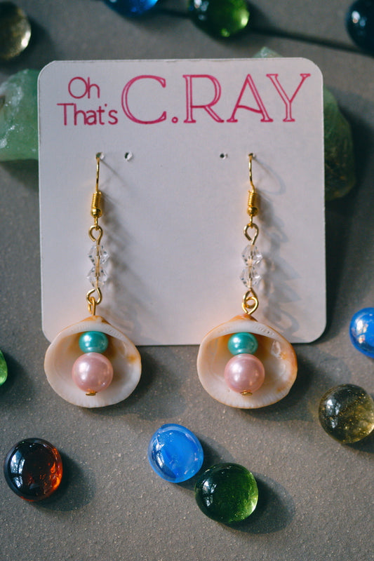 Natural Seashell Faux Pearl Beaded Earrings