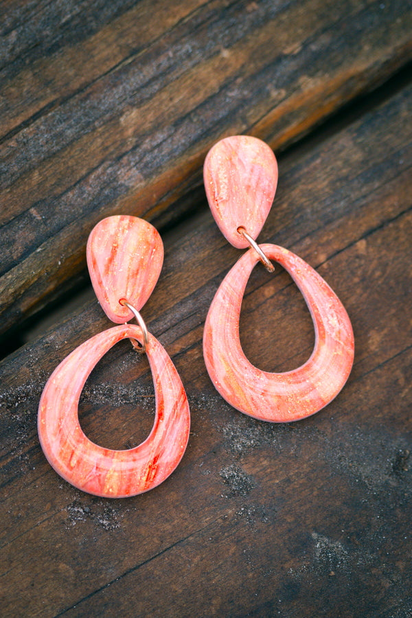 Pink & Orange Marbled Polymer Clay Earrings