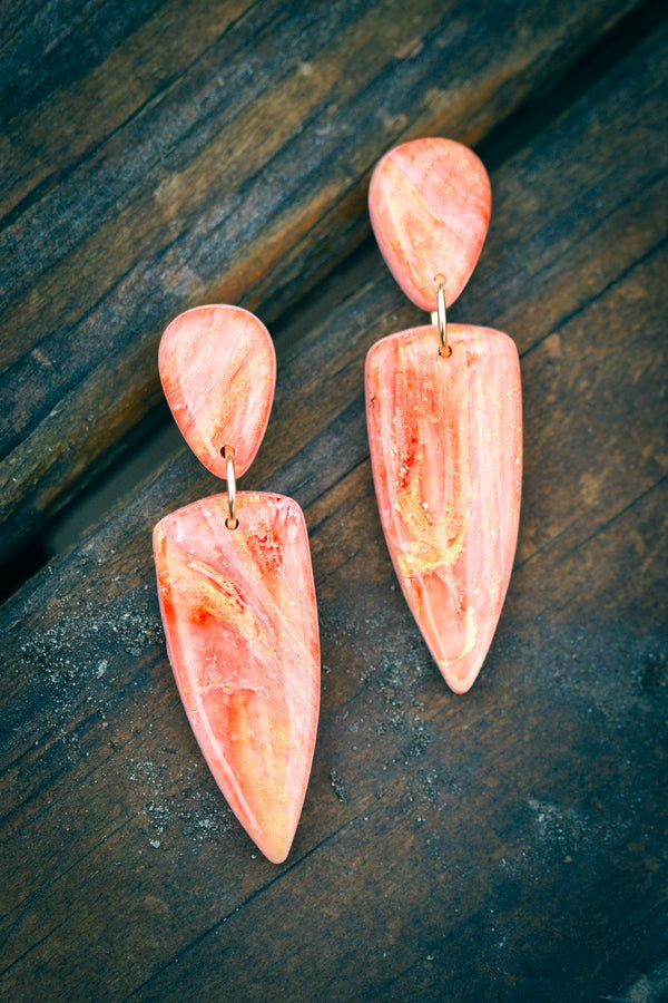 Pink & Orange Marbled Polymer Clay Earrings