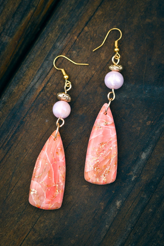 Pink Faux Stone Polymer Clay Earrings