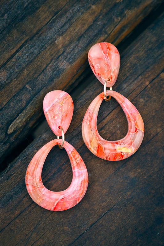 Pink & Orange Faux Stone Polymer Clay Earrings