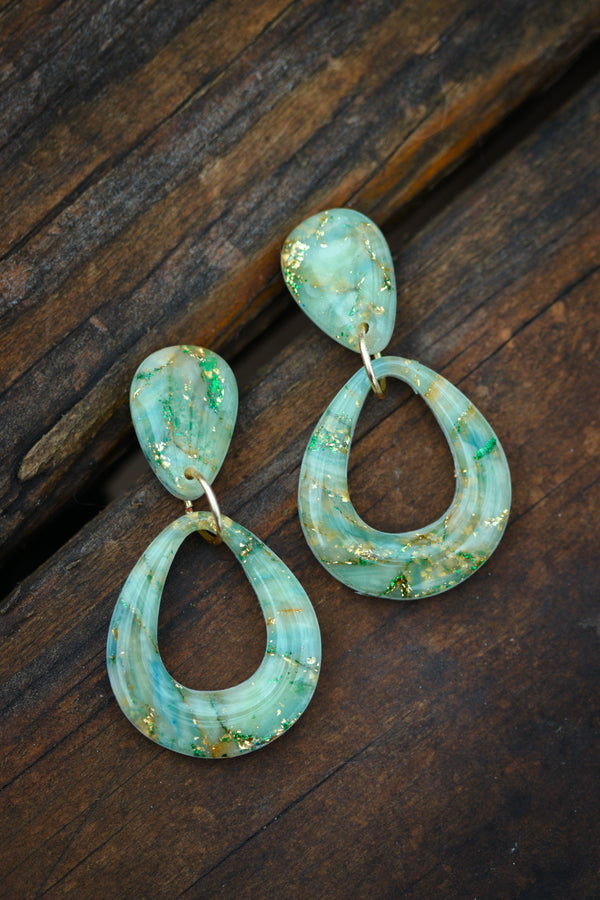 Green Faux Stone Polymer Clay Earrings